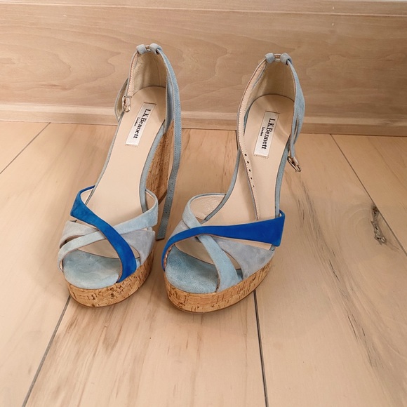 New Never Been Worn LK Bennett Blue Strappy Wedges - Picture 6 of 7